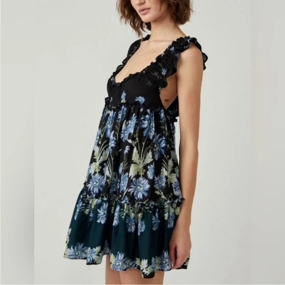 NWOT FREE PEOPLE Bali Wild Daisy Slip / Dress Black Combo Size S - Picture 6 of 14